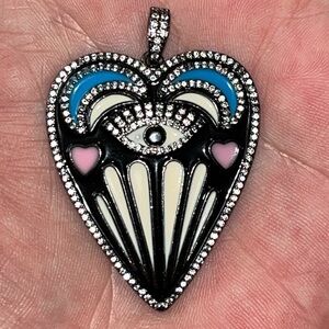 Gorgeous Enamel and Sterling Silver Pave Diamond Heart Charm!!!